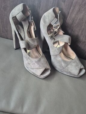 Michael Kors Taupe Suede Peep-Toe Platform Heels